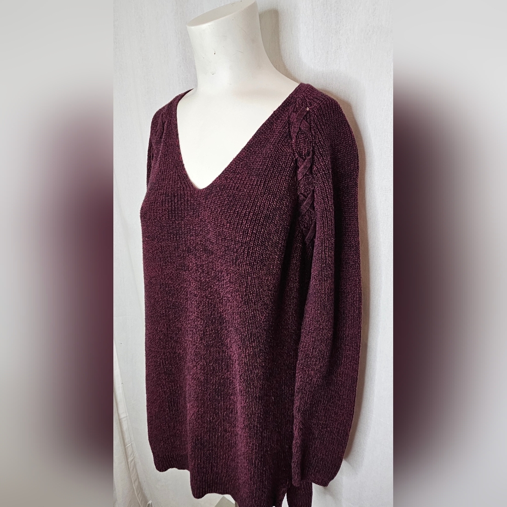 a.n.a Oversized Rich‎ Burgundy Purple V-Neck Knit Sweater Size M